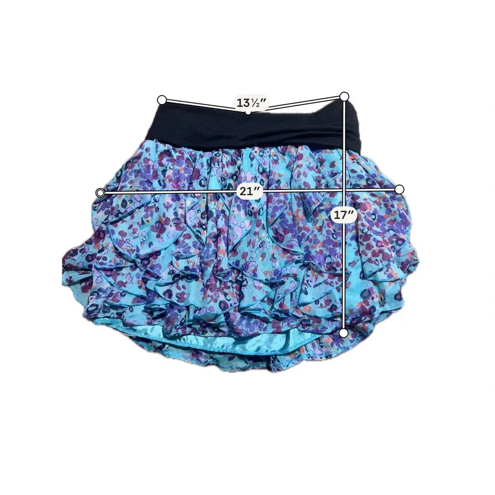 Rachael & Chloe Y2K Tiered Ruffle Mini Skirt Blue Purple Floral Leopard Junior L